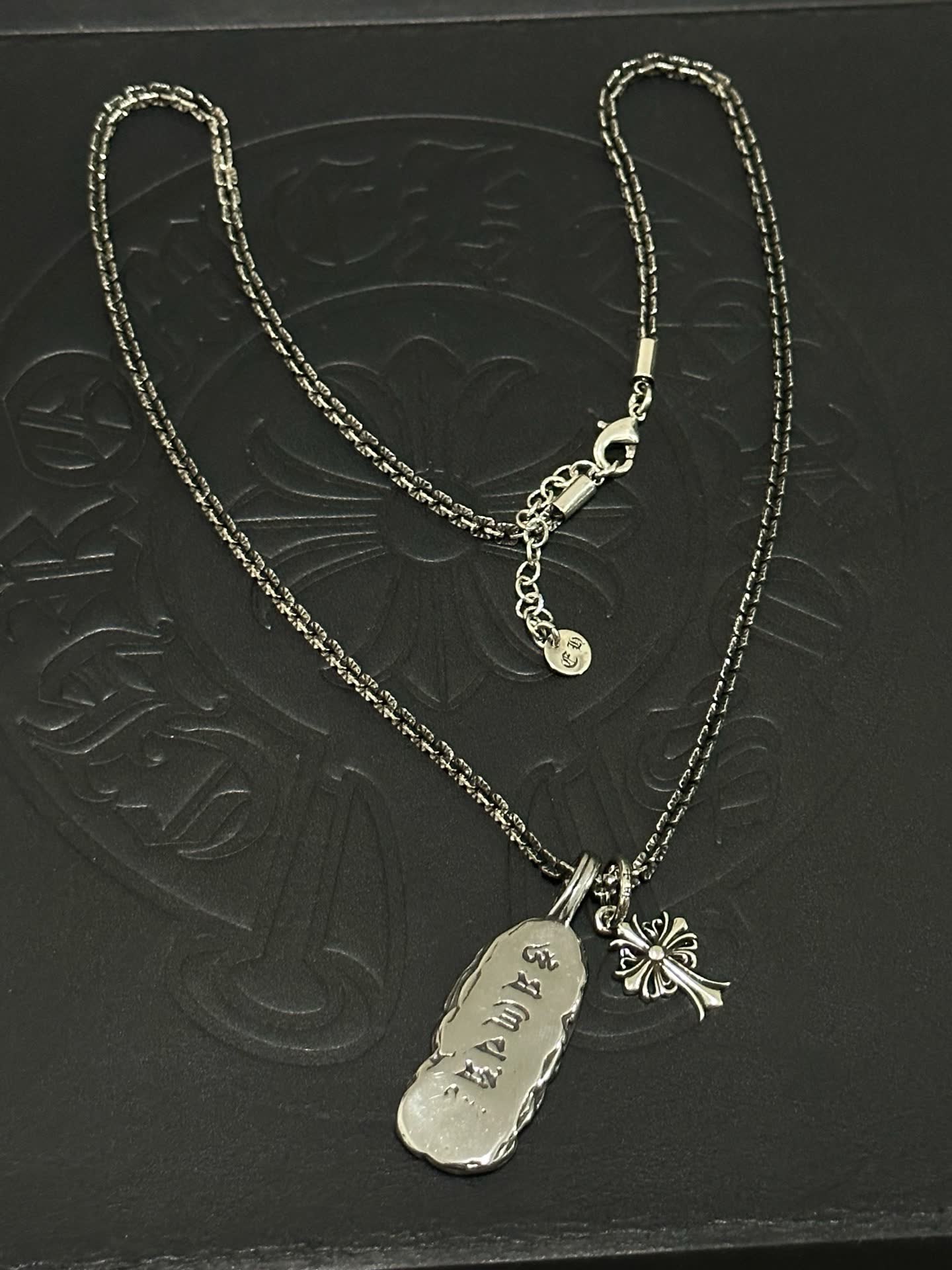 Chrome Hearts Silver 'Buddha' Charm Necklace with Black Beads